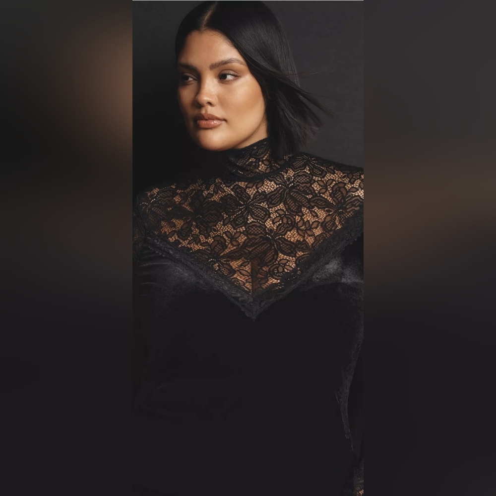 Nwt ANTHROPOLOGIE Elegant Black Lace Open-Back Dress- LARGE - Picture 6 of 14